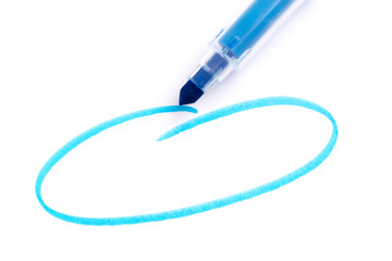 colour Highlighter Pen drawing a circle Isolated on White Background with Real Shadow.