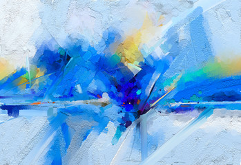 Fototapeta premium Abstract colorful oil, acrylic painting on canvas texture. Hand drawn brush stroke, oil color paintings background. Modern art oil paintings with yellow, red color. Contemporary art for background