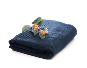  clean soft  towel with flower on white background - Image.