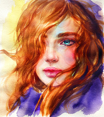 beautiful woman. fashion illustration. watercolor painting  