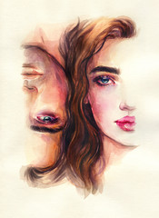 man and woman. fashion illustration. watercolor painting  