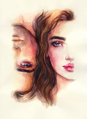 Photo sur Plexiglas Visage aquarelle homme et femme. illustration de mode. peinture à l& 39 aquarelle
