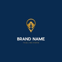 Plane Pin Location Gold Modern Luxury Abstract Business Logo
