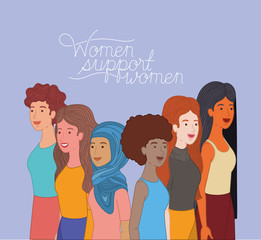 group of women characters with feminist message