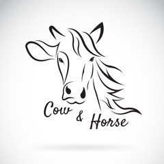 Vector of cow head and horse head design on a white background. Animals farm.. Easy editable layered vector illustration.