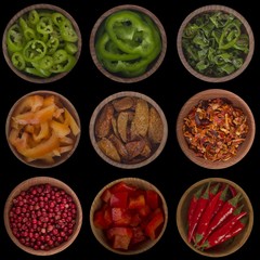set of pepper isolated on black background