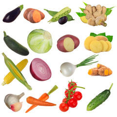 set of vegetables isolated on white background