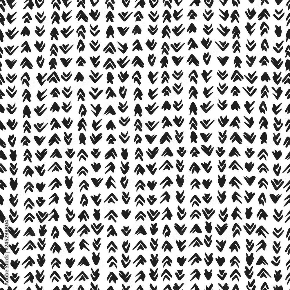 Fototapete black and white abstract background with arrows and check marks. vector seamless pattern. grunge mon