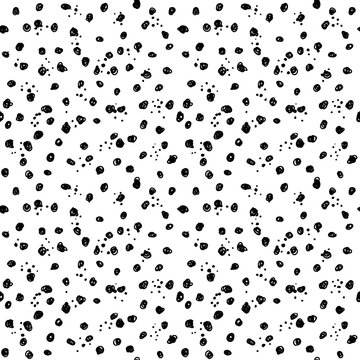 Vector Abstract Monochrome Dotted Background. Black and White Seamless Pattern. Random Whimsical Texture