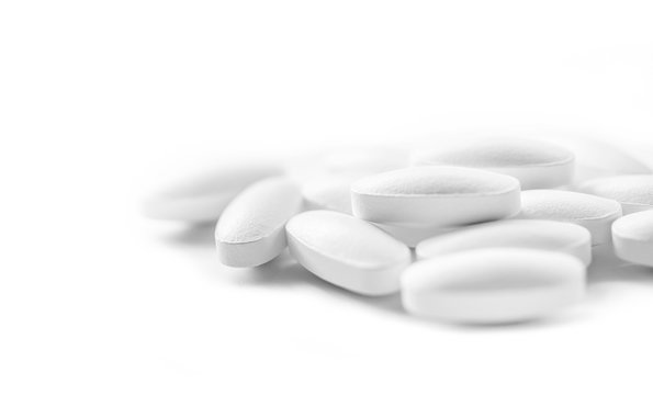 White Medicine Tablets In Selective Focus