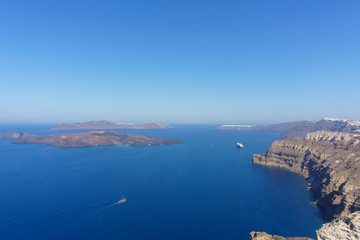 Beautiful landscape view of Santorini Island, Greece with Clear Blue sky