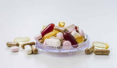 Vitamins, omega 3, cod-liver oil, dietary supplement and tablets
