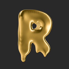 gold liquid alphabet.3D Rendering. 