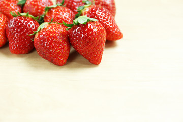 strawberry on wood table with copy space