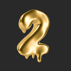 gold liquid alphabet.3D Rendering. 