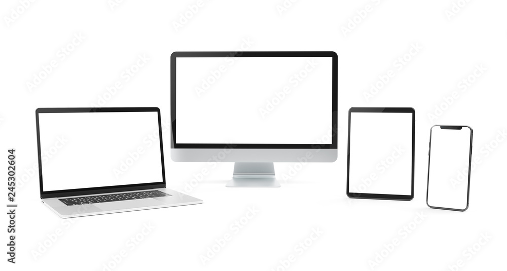 Poster Modern devices isolated on white background 3D rendering