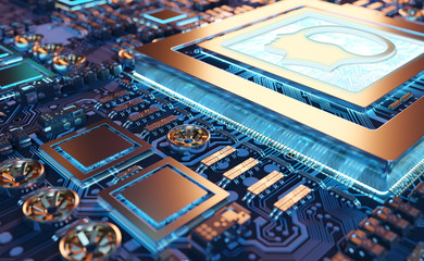 Artificial Intelligence in a modern GPU card 3D rendering