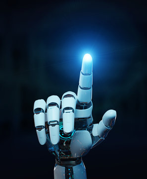 White cyborg pointing his finger 3D rendering