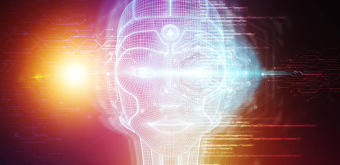 Robotic woman cyborg face representing artificial intelligence 3D rendering