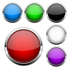 Glass buttons set. Shiny round colored 3d web icons