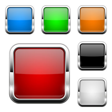 Glass buttons. Shiny square colored 3d web icons