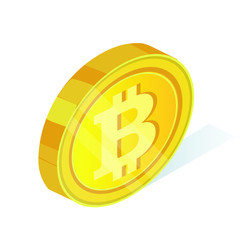 3D isometric Physical coins. Digital currency. Golden coins with bitcoin symbols isolated. Vector illustration