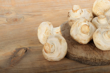 heap of champignons on wooden background