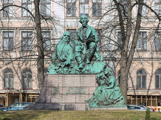 Helsinki, Finland. Monument to the Finnish philologist Elias Lonnrot, best known for creating the...