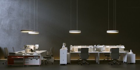 modern office in minimalistic dark environment 3d rendering