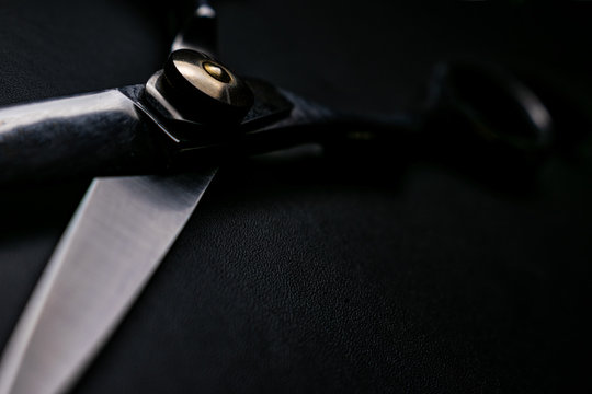 Professional Scissors On Black Background