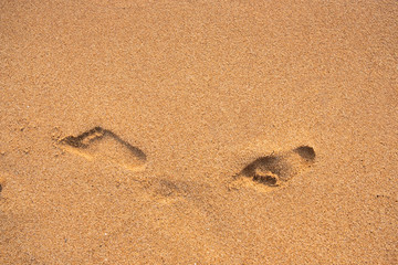Fototapeta na wymiar Woman footprint on beach sand