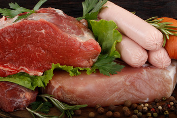 heap of meat with spices background