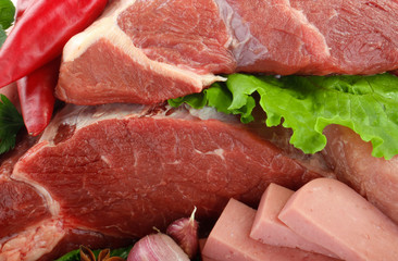 heap of meat with spices  background