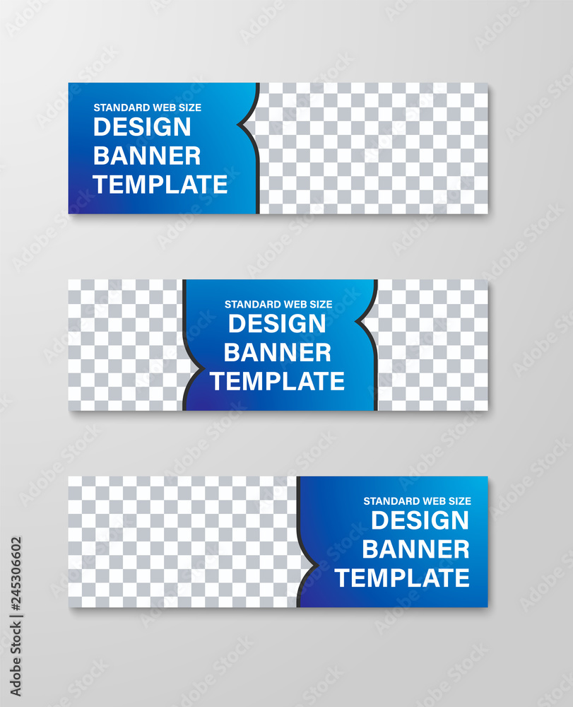 Poster Design of horizontal web banners with place for photo and text with arrow.