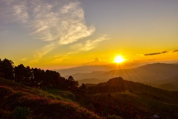 Sunset at Doi Chang Mub , Mae Fa Luang ,Chiang Rai , Thailand.