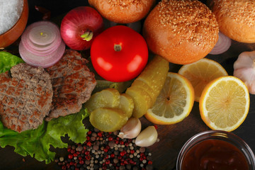 hamburger ingredients background