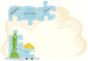new heights for business. puzzle with the image of the rocket filled with ideas and ready to start up