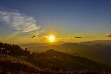 Sunset at Doi Chang Mub , Mae Fa Luang ,Chiang Rai , Thailand.