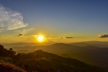 Sunset at Doi Chang Mub , Mae Fa Luang ,Chiang Rai , Thailand.