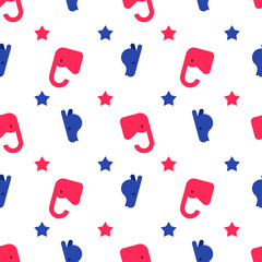 Elephant and Donkey pattern seamless. Democrat and Republican background. Political patriotic texture