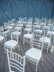 Wedding ceremony with flowers outside in the country garden