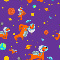 Dog astronaut space pattern seamless. Pet spaceman background. puppy cosmonaut costume. Universe textire