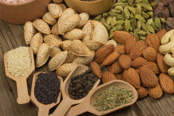 spices on wooden background