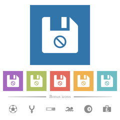 Disabled file flat white icons in square backgrounds