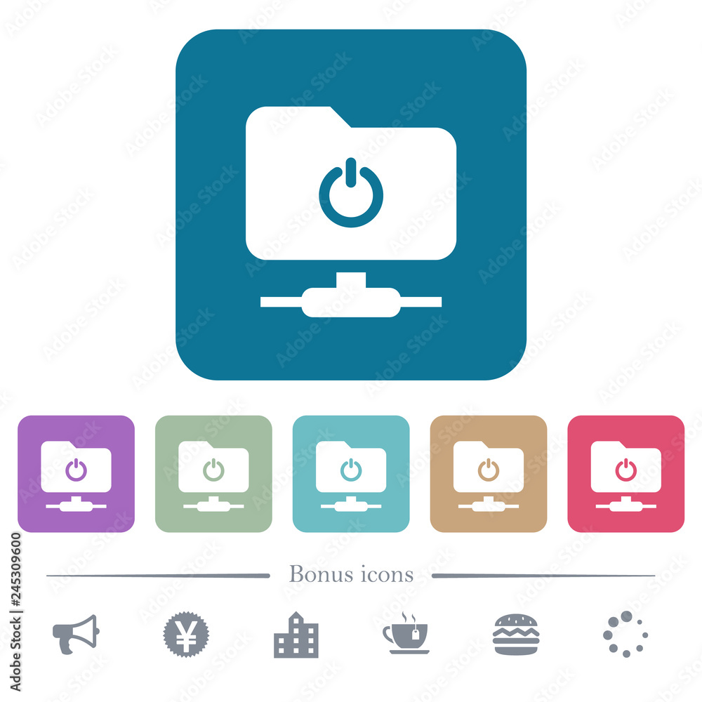 Poster logout from ftp flat icons on color rounded square backgrounds