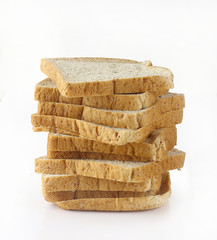 Stack of bread on white