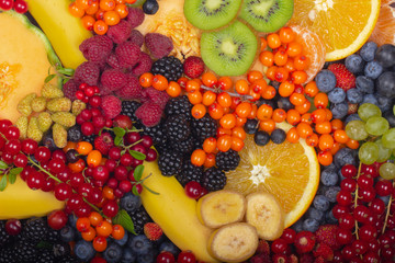 set of fruits and berries background