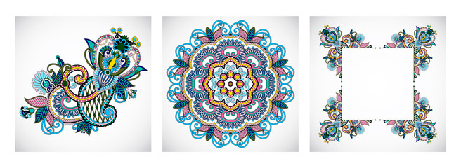 set of vintage decorative floral ornamental template