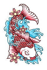 Japan Koi Fish Illustration Vector in Tattoo Style