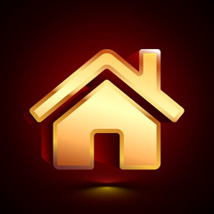 3D stylized Home icon. Golden vector icon. Isolated symbol illustration on dark background.